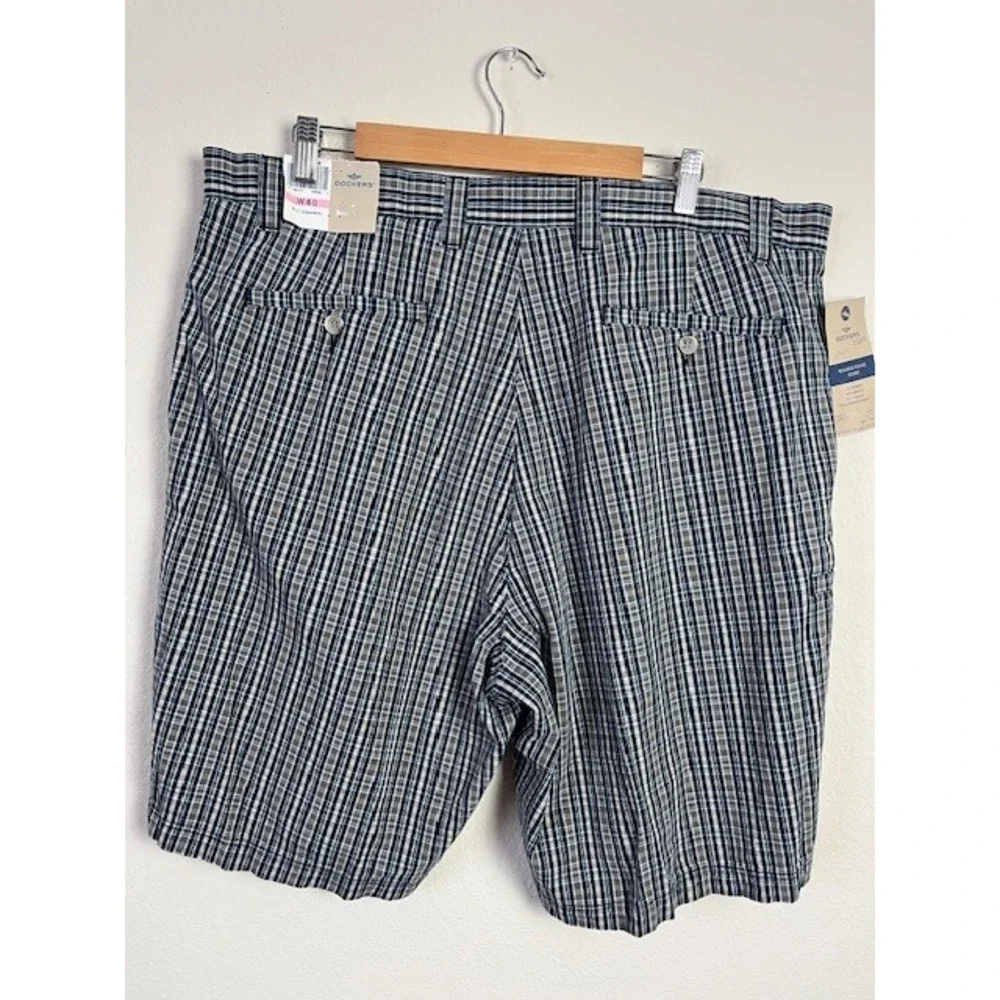 New Dockers Sz 40 Washed Khaki Shorts Plaid Flat Front Relaxed‎ Fit 9.5 Inseam